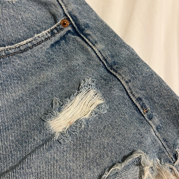 Zara Blue Jean Shorts Distressed High-Waisted - Picture 3 of 6